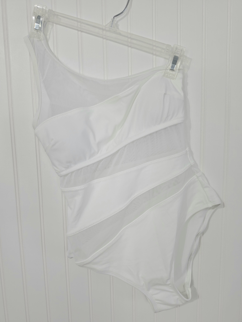 Adore Me | NWT Kimora One Shoulder Mesh One Piece Swimsuit White Small